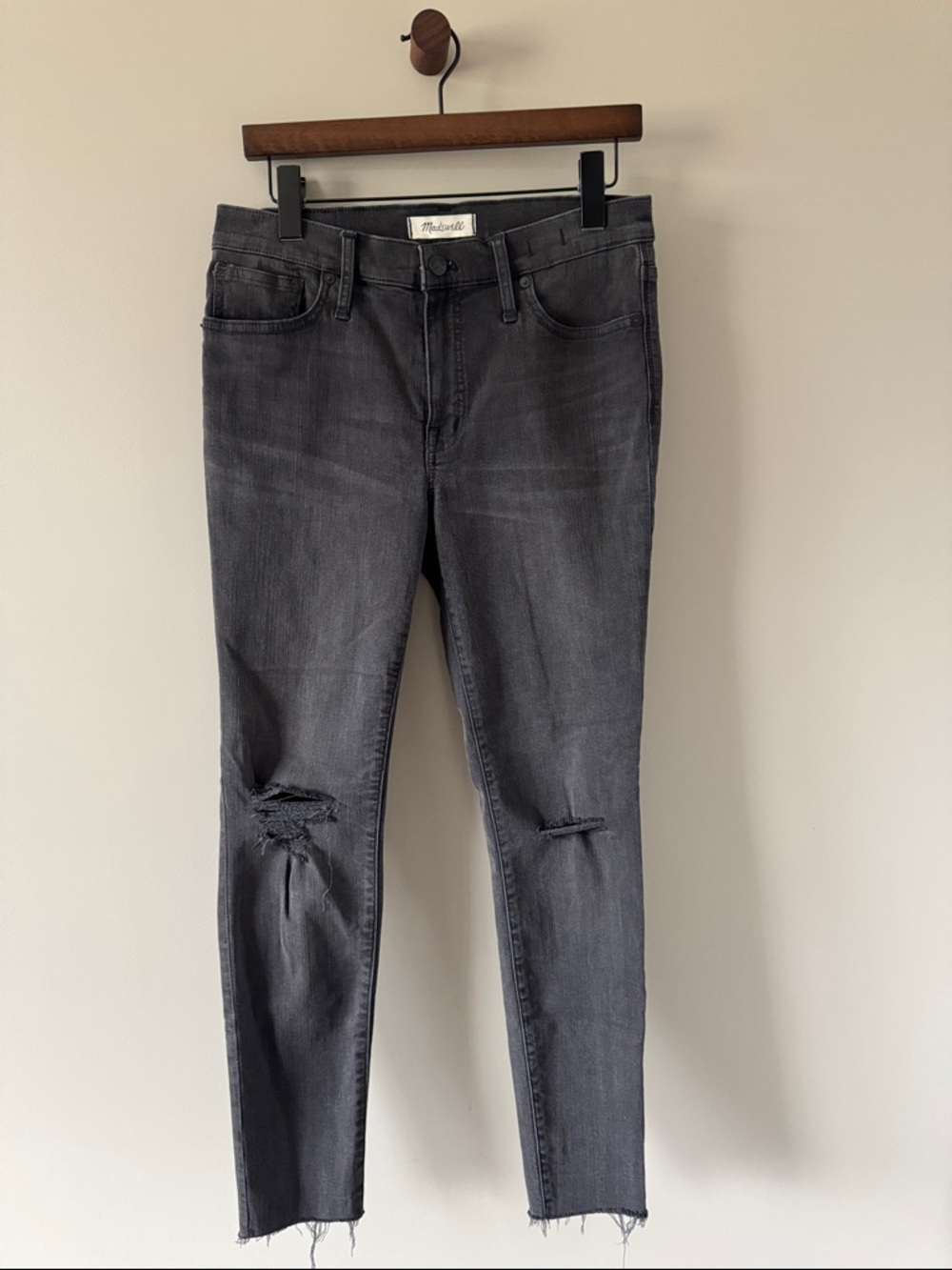 MADEWELL MID-RISE SKINNY JEANS DARK GRAY DISTRESSED SIZE 29